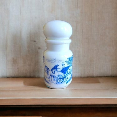 Vintage Blue and White Milk Glass Apothecary Container Imported from Belgium Authentic Belgian Apothecary Milk Glass Blue White Decoration 