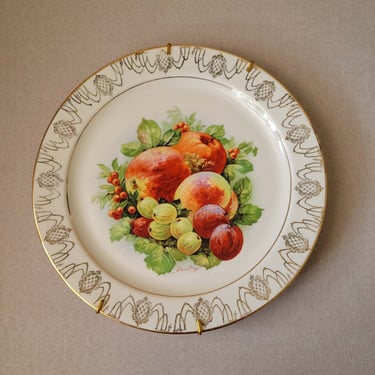 Artist signed decorative plate 24k gold hand painted plate Apple fruit wall decor Collectible china plate 