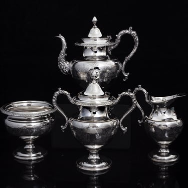 Antique Victorian Silver Plated Tea Set in Rococo Revival Motif 