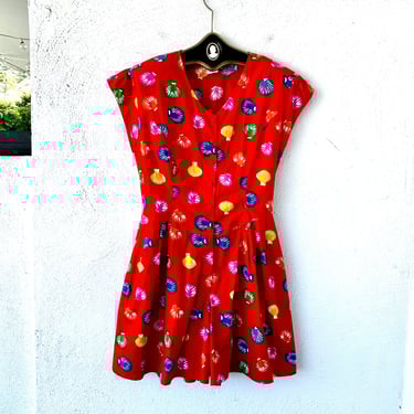 Vintage 1980 1990s Seashell Romper Red One Piece Dress 