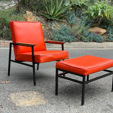 Mid Century 50s Orange Lounge Chair & Ottoman 