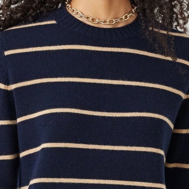 Not Monday | Lucia Cashmere Crewneck in Navy Stripe