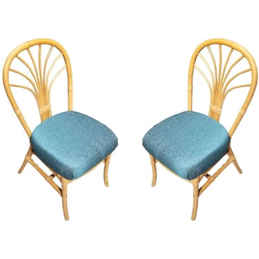 Restored Rattan Fan Back Dining Chairs, Pair 