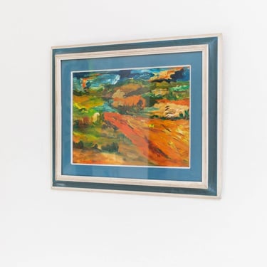 Vintage oil painting with landscape motif in wooden frame - Italy 1960s Original painting- Vintage artwork, gift idea, hand-painted 