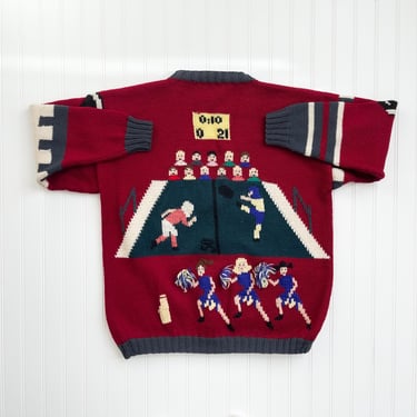 Berek sweater 80s 90s vintage letterman football high school novelty print hand knit wool cardigan 