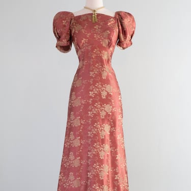 Gleaming 1930's Autumn Rose Silk Brocade Evening Gown / Small