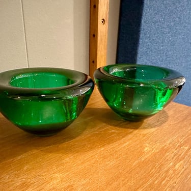 Kosta Boda Atoll Green Candlestick holders Pair Vintage - Free Shipping 