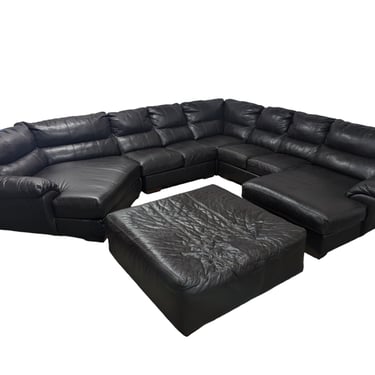 Brown Faux Leather G-Shaped Sectional w/ Ottoman