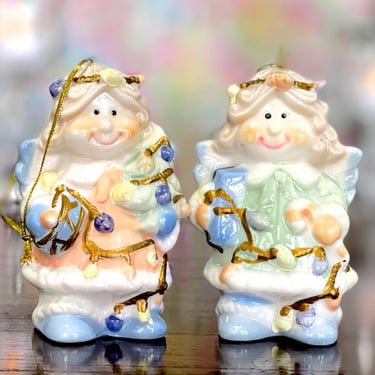 VINTAGE: 2pcs - Porcelain Angel Ornaments - Pastel Angels - Christmas Ornaments - Holiday - X Was - Christmas - SKU 00040206 
