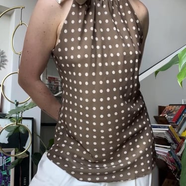 VTG Y2K Polka Top Satin Tie Neck Top 
