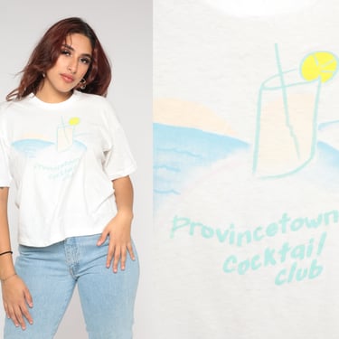 Provincetown Cocktail Club Shirt 80s Alcohol T-Shirt Massachusetts Beach Drinking Graphic Tee Single Stitch Vintage 1980s Large xl 
