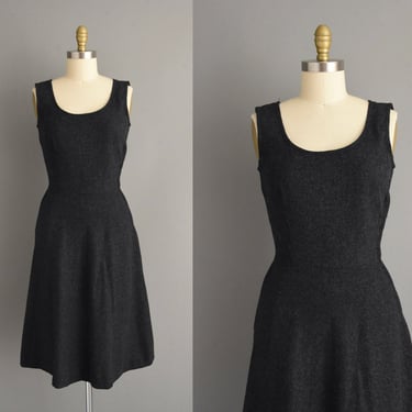 1950s vintage dress | Classic Charcoal Wool Winter Jumper Dress W/Pocket | Small | 50s dress 