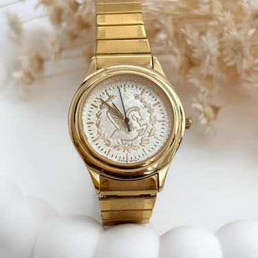Pegasus Figural Helbros Quartz Movement Gold Toned Flexible Bracelet Vintage Women's Wristwatch - 19mm - WORKS! 