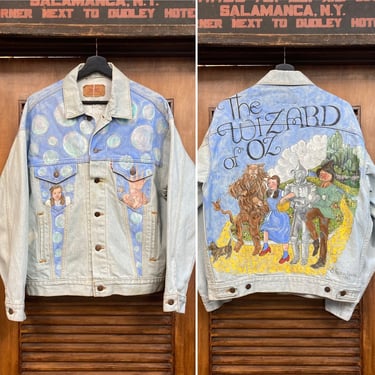 Vintage 1980’s Wizard of Oz Artwork on “Levi’s” Denim Trucker Jacket Dated 1990, 80’s Denim Jacket, Hand Painted Vintage, Vintage Clothing 