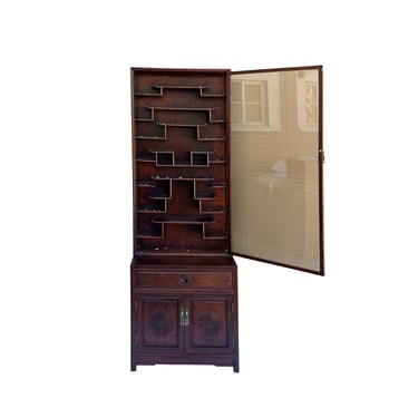 Chinese Vintage Brown Glass Door Small Items Collectible Display Cabinet ws4188E 