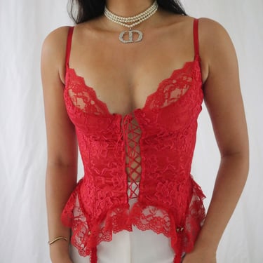 LACE CORSET BUSTIER Frederick's of Hollywood Glamour Sheer Lace up