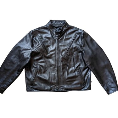 Vintage Motorcycle Jacket, Men's 1990s Black Biker Jacket XXL, Zippered Leather Riding Jacket 