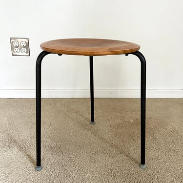 Danish modern teak wood metal stool mid century 