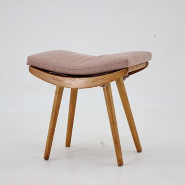 1960s Upholstered Ash Stool, Czechoslovakia / Vintage Stool / Mid-century / 