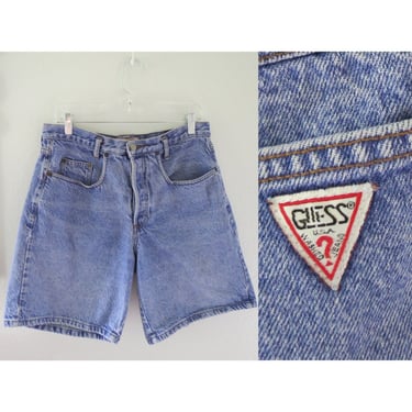 Vintage Guess Denim Shorts 80s 90s Blue Jean Short Long Length - Size Large - 32