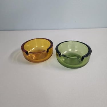 Set of 2 Viking Glass Amber Ashtrays 