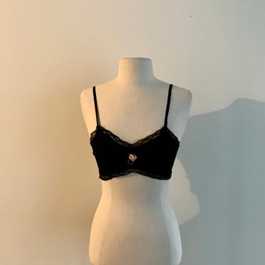 1940s vintage black silk chiffon bralette with rosette at front. Size XS/S 