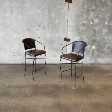 Pair of Vintage Leather Barstools