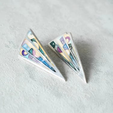 Vintage 1980s Artisan Sterling Triangle Earrings