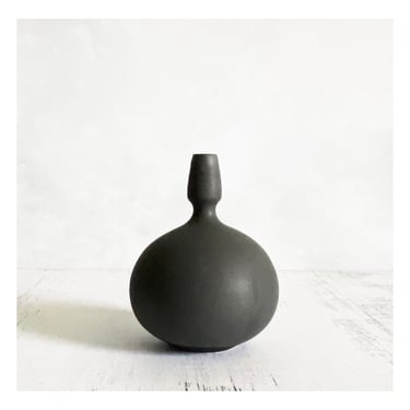 SHIPS NOW- Elegant Wheel Thrown Stoneware Bud Vase Glazed in Deep Slate Black by Sara Paloma.  architectural angular pottery decor 
