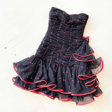 1980s Strapless Ruffled Party Dress 