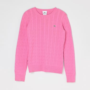 Vintage Y2k Lacoste Pink Cable Knit Sweater - 2000s clothing, preppy, all cotton - Women's M 