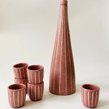 Vintage Postmodern Pink Pottery Decanter Set by Jaru of California 