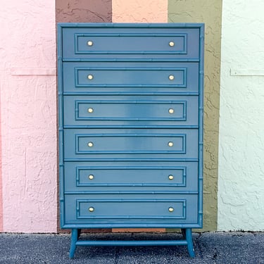 Cornflower Blue Faux Bamboo Ficks Reed Chest