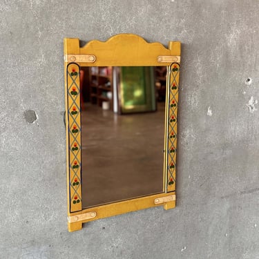 Monterey Mirror with Iron Straps and Floral Decoration