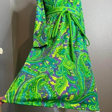 Green goddess vtg 70s dress by Keram New York 