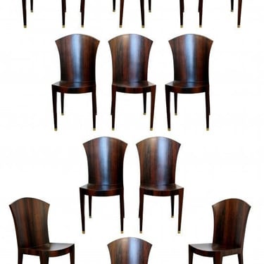Eugene Printz attr. Set of 12 French Coromandel Wood Dining Chairs 1920s 