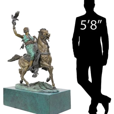 Share Bronze Sculpture, After Pierre Jules Mene, &quot;Arab Falconer On Horseback'&quot; 61.75&quot;H