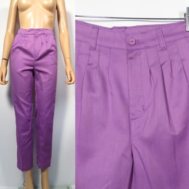 Vintage 70s/80s Deadstock High Waist Purple Pleat Front Trousers Made In USA Size Kids 14 Or Womens XS 