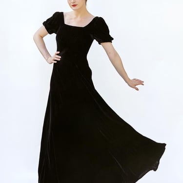1930's Vintage Black Velvet Gown 