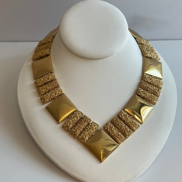 1960’s Monet High Polished and Textured V Necklace