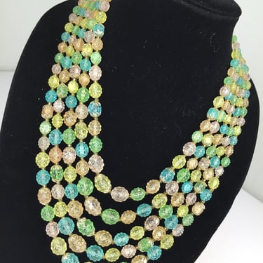 Pastel Passions - Vintage 1960s Pastel Colour Briolette Cut Lucite Beads Multi Strand Necklace 