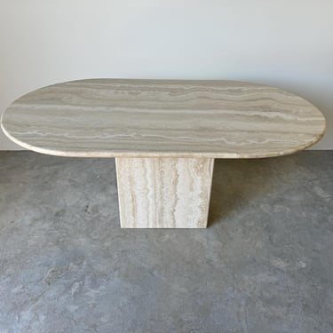 Italian Vintage Postmodern Travertine Oval Dining Table by Stone International 