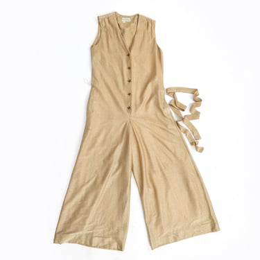 60s Alex Colman California gold jumpsuit | Vintage 1960s Gold Lurex palazzo pant jumpsuit 