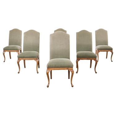 Set of Six Country English Provincial Walnut Dining Chairs