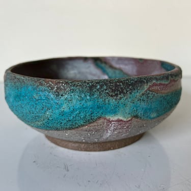 Vintage L. R Brown and Turquoise Matte Glaze Studio Pottery Bowl 