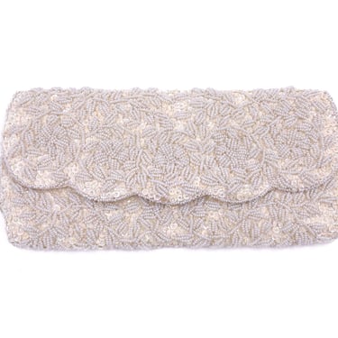 La Regale Handmade White Beaded & Sequin Clutch 