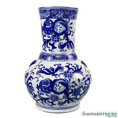 Vintage Chinese Blue & White Porcelain Floral Vase