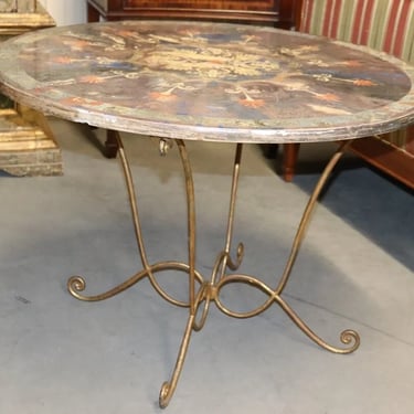 New Listing Rare Scagliola Decorated Gilded Wrought Iron Base Center Table