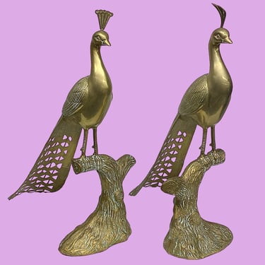 Vintage Brass Peacocks Retro 1960s Hollywood Regency + XL Size 28" H + Gold Metal + Sculptures + Home Decor + 2 Available + SOLD SEPARATELY 