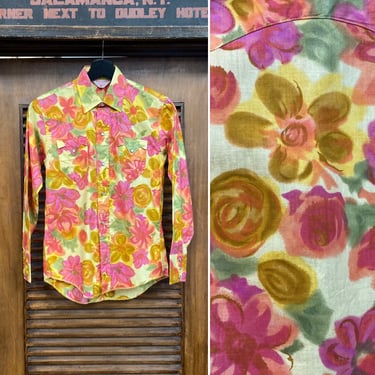 Vintage 1960’s “Miller” Cowboy Mod Western Ladies Cotton Rockabilly Shirt Top, 60’s Snap Button Shirt, Vintage Clothing 